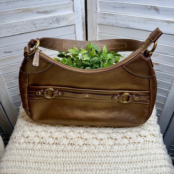 ETIENNE AIGNER VINTAGE Women’s Leather Shoulder Bag Bronze Gold Mid Size Purse - Picture 2 of 15